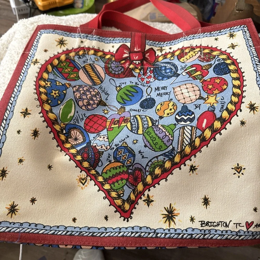 Brighton Celebrate Holiday Christmas Tote Bag  Heart & Ornaments Pre Owned